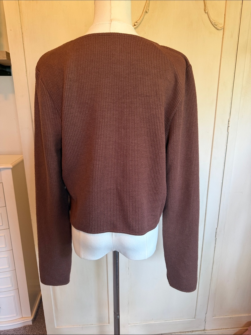 Anthropologie Pilcro Brown Ribbed Square-Neck Button-Front Cardigan - Picture 2 of 4